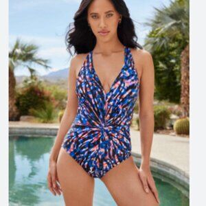 NWT Magicsuit Drew Cross Back V Neckline in Burano One Piece Swimsuit Size 8